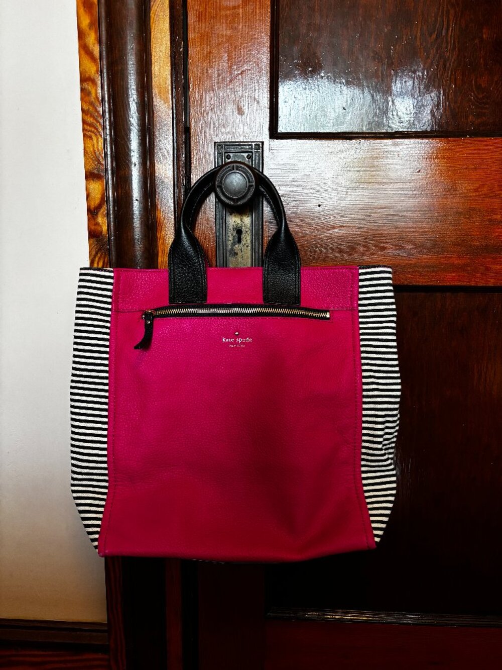 Kate Spade Cobble Hill Hayley Crossbody Tote Bag in Pink Pebbled Leather Stripes